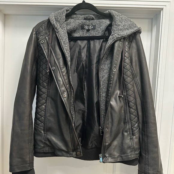 Meriam Knit Hood Faux Leather Jacket Mo-Ka - Picture 1 of 8